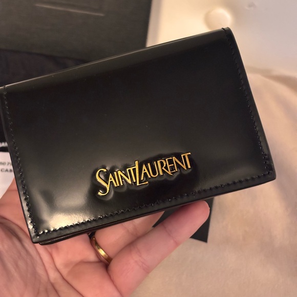 Saint Laurent Black Patent Leather Small Compact Card Holder Wallet W/ COA NWT - Picture 3 of 15